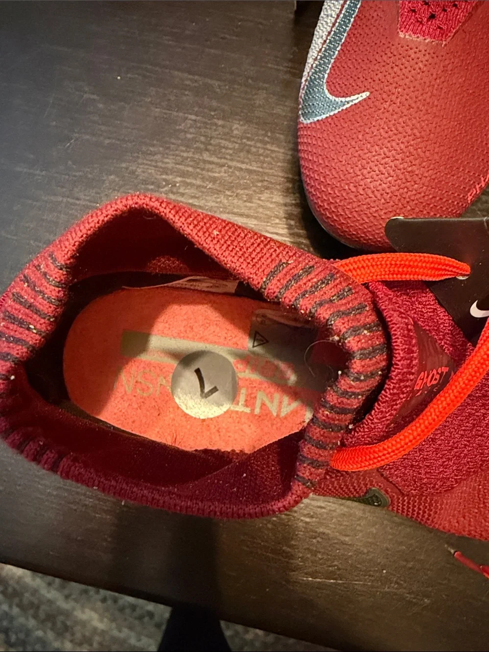 Nike Kids Maroon and Orange Soccer Sneakers with Silver Swoosh